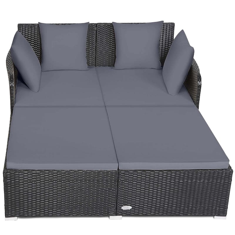 Costway Outdoor Patio Rattan Daybed Pillows Cushioned Sofa Furniture - See details