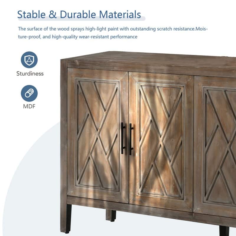 60" Width Four Door Wooden Twill Sideboard American Country Vintage Cabinet