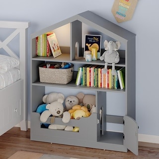 Kids Bookshelf,Toy Storage Organizer,Wooden Toddler Bookcase with Motion Sensor Light