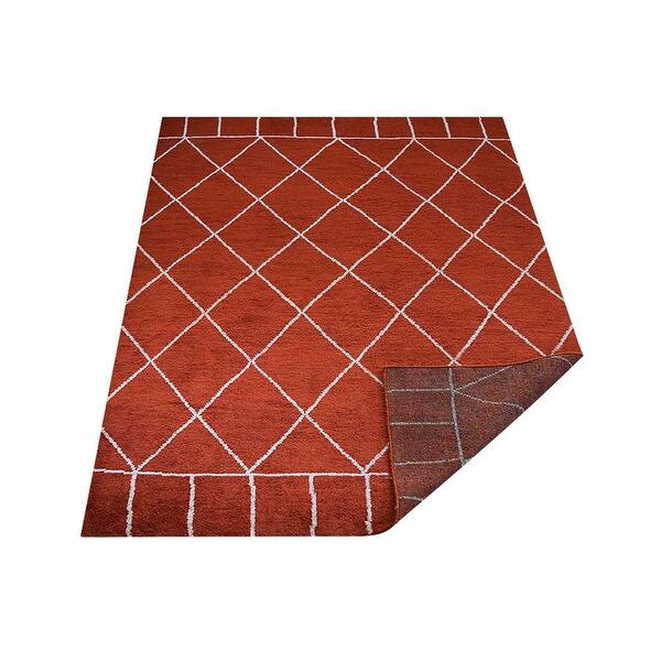 Hand Knotted Loom Silk Mix Area Rug Geometric Red White LSM1216 5'x8