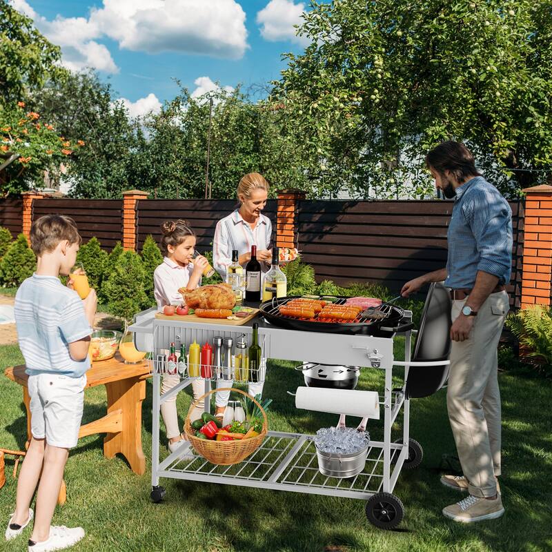 Outdoor Metal Bar Cart with Lid Holder & Storage, Rolling Grill Cart - N/A