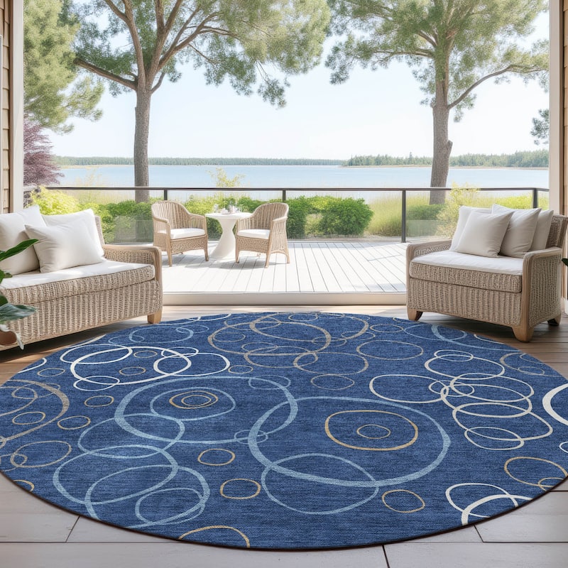 Machine Washable Indoor/ Outdoor Contemporary Nexus Chantille Rug - Navy - 8' x 8'