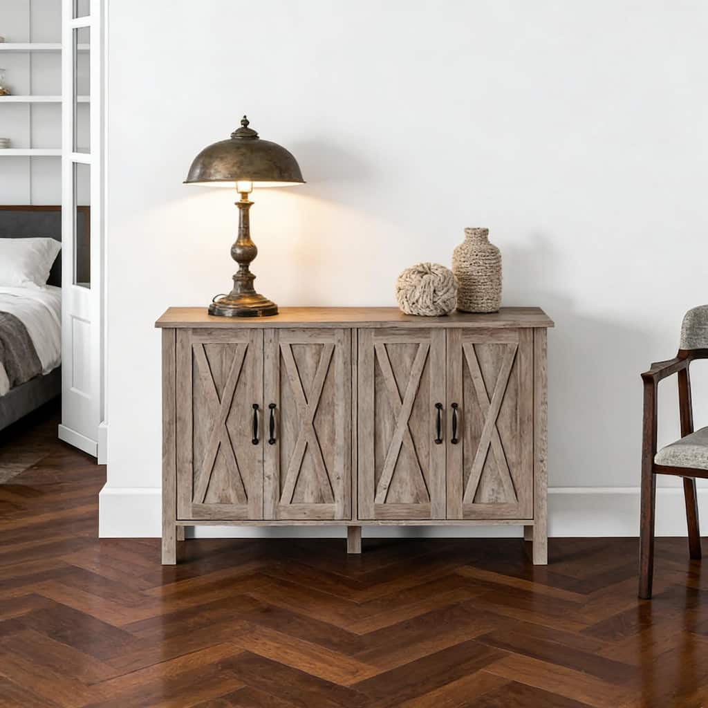 Rustic Storage Cabinet Buffet Cabinet with Adjustable Shelves, Gray Sideboard Coffee Cabinet Bar Cabinet