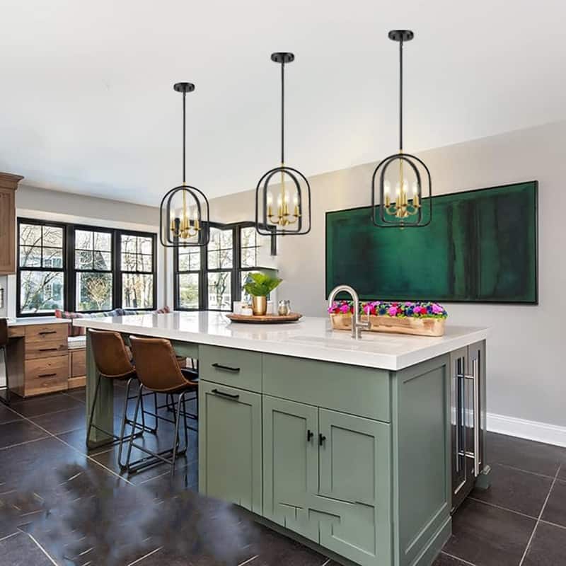 4 Light bulbs light black and gold light fixture metal pendant lights