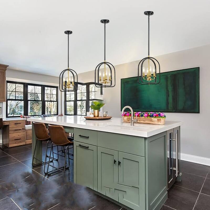 4 Light bulbs light black and gold light fixture metal pendant lights