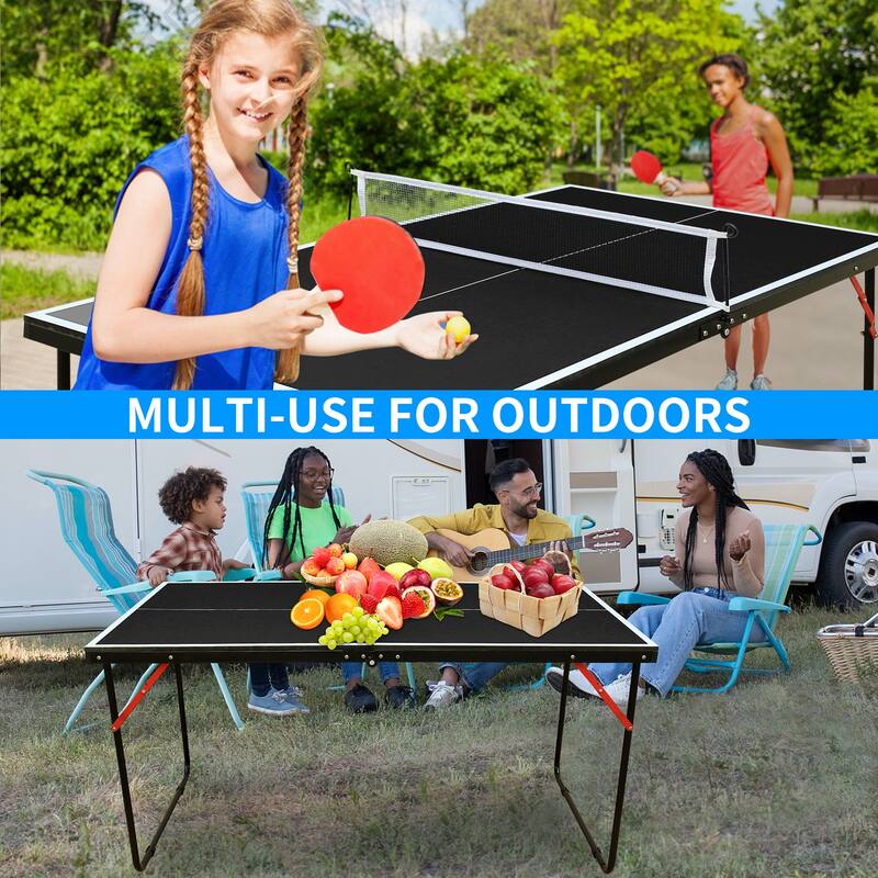 Anmytek 4.5ft Black Table Tennis Table Foldable & Portable Ping Pong Table Set with Net and 2 Ping Pong Paddles