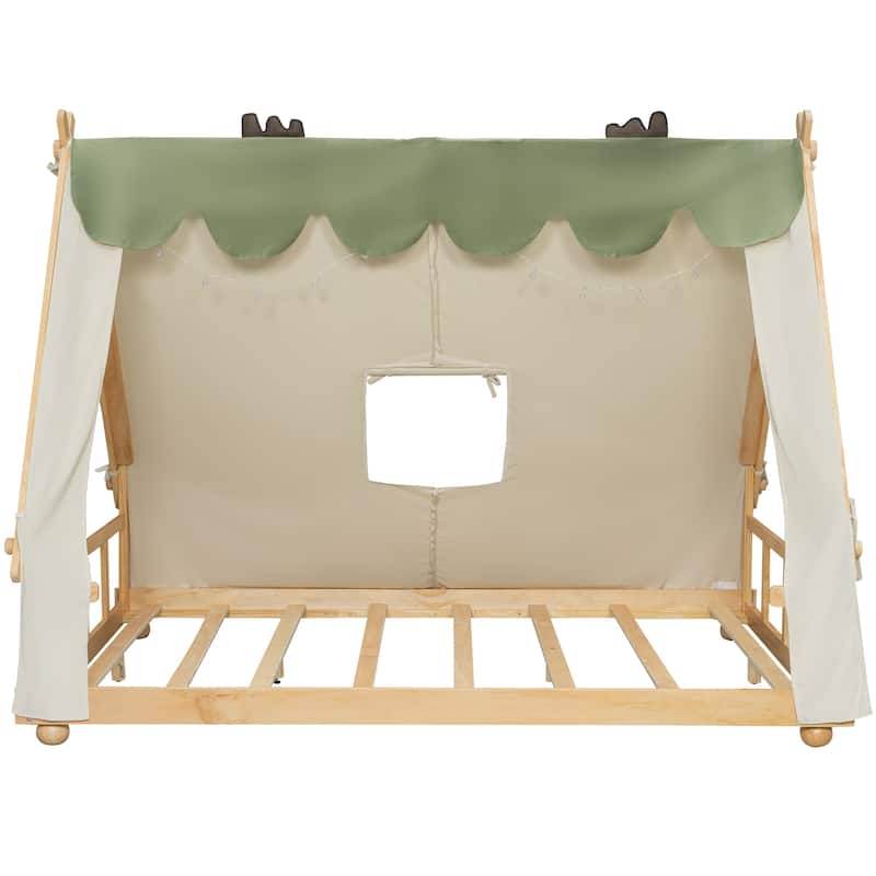 Kids House Bed with Detachable Tent Skylight and Light Features