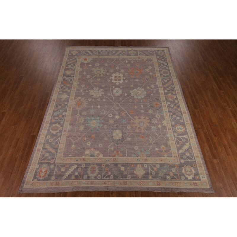 Floral Vegetable Dye Oushak Turkish Rug Hand-Knotted Brown Wool Carpet - 8'9"x 11'9"