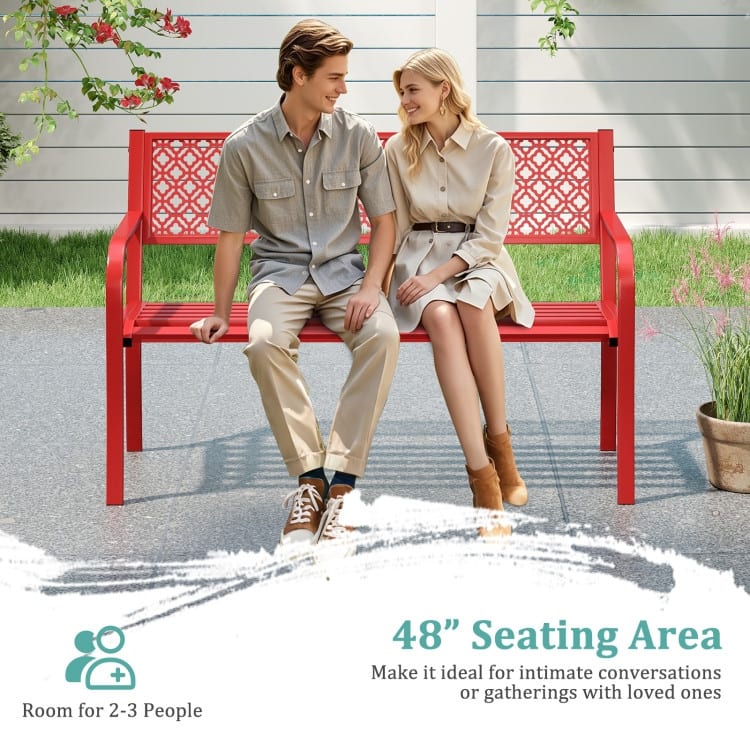 Metal Garden Bench with Lattice Backrest and 790 lbs. Weight Capacity - 50" L x 23" W x 32" H
