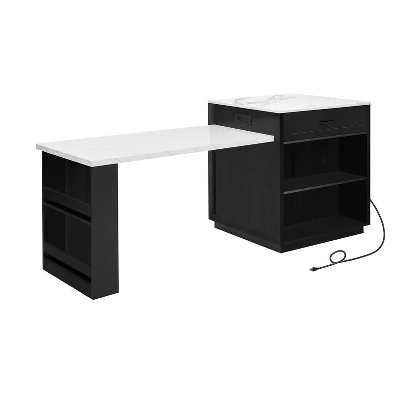 Kitchen Island with 2 Drawers and 2 Side Open Shelves