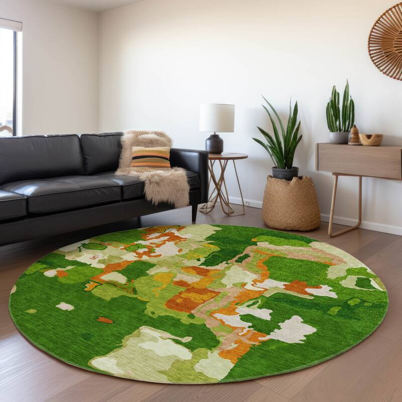 Machine Washable Indoor/ Outdoor Abstract Glam Chantille Rug - Green - 8' x 8'