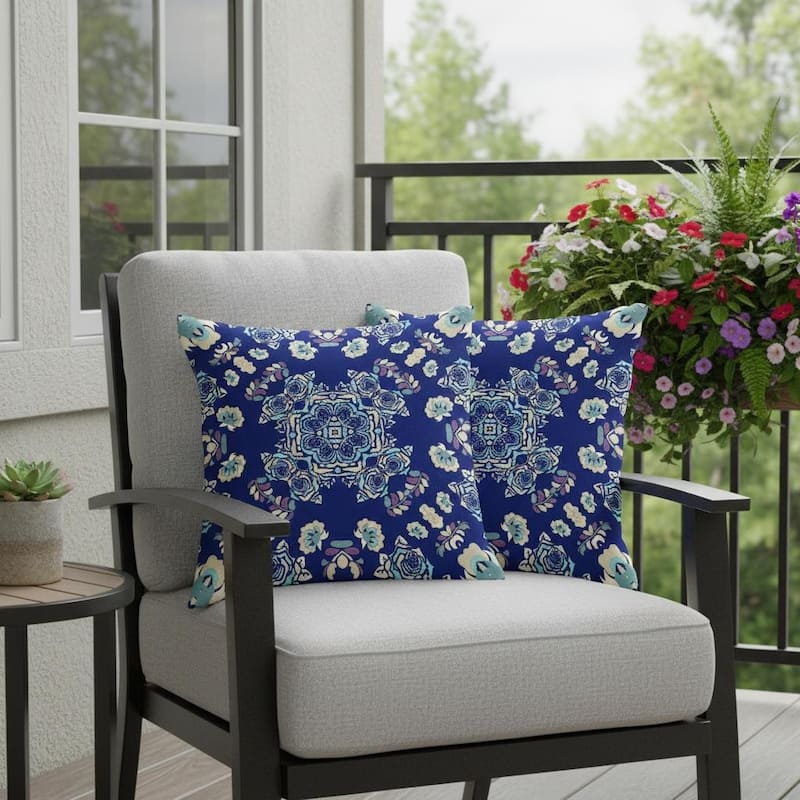 HomeRoots Set of Two 16" X 16" Blue and White Blown Seam Floral Indoor Outdoor Throw Pillow - 16.00' X '16.00' X '5.00 - Blue/White - 16.00' X '16.00' X '5.00