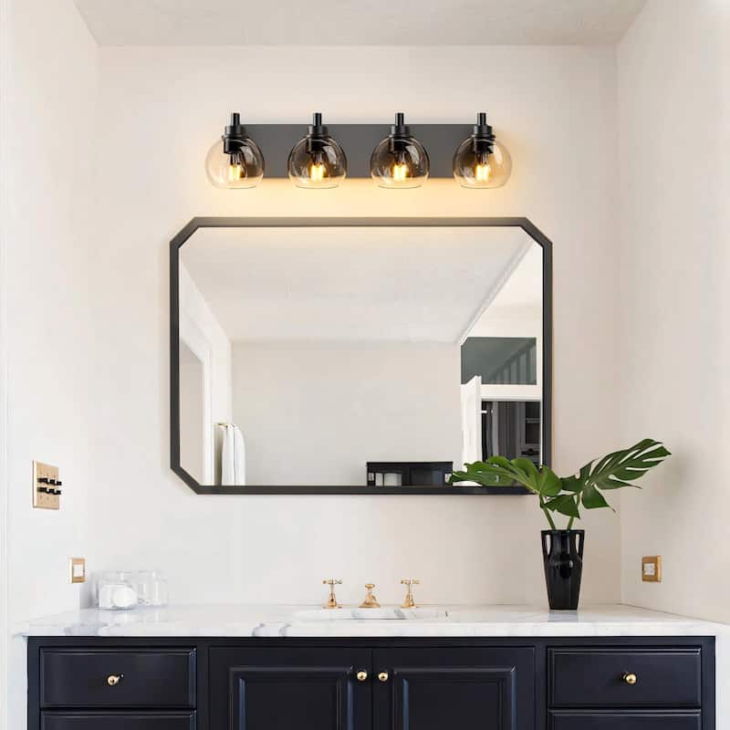 Bathroom Vanity Light with Clear Globe Glass Shades, Modern Black Wall Sconce Over Mirror, Vanity Lighting for Bath