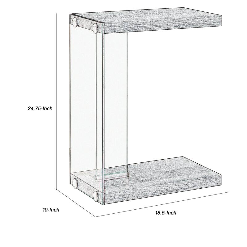 18.5 in. Gray and Clear Rectangle Glass End Table, Sturdy Build End Side Table for Living Rooms