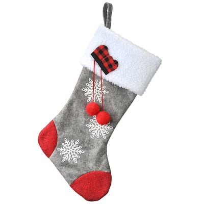 18" Gray Christmas Stocking with Snowflakes - 18 in