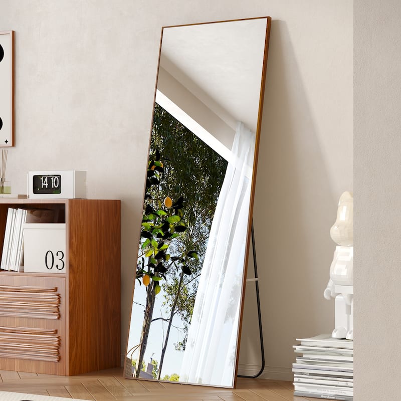 Roomfitters Full-Length Mirror with Natural Solid Wood Frame, 65"x23" Wall-Mounted or Floor Standing Dressing Mirror, Natural
