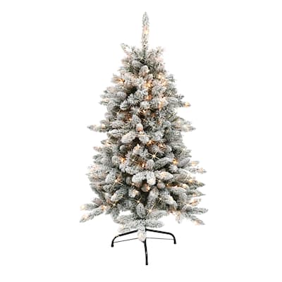 Puleo International 4.5 ft. Pre-Lit Flocked ‎Bennington Fir Artificial Christmas Tree