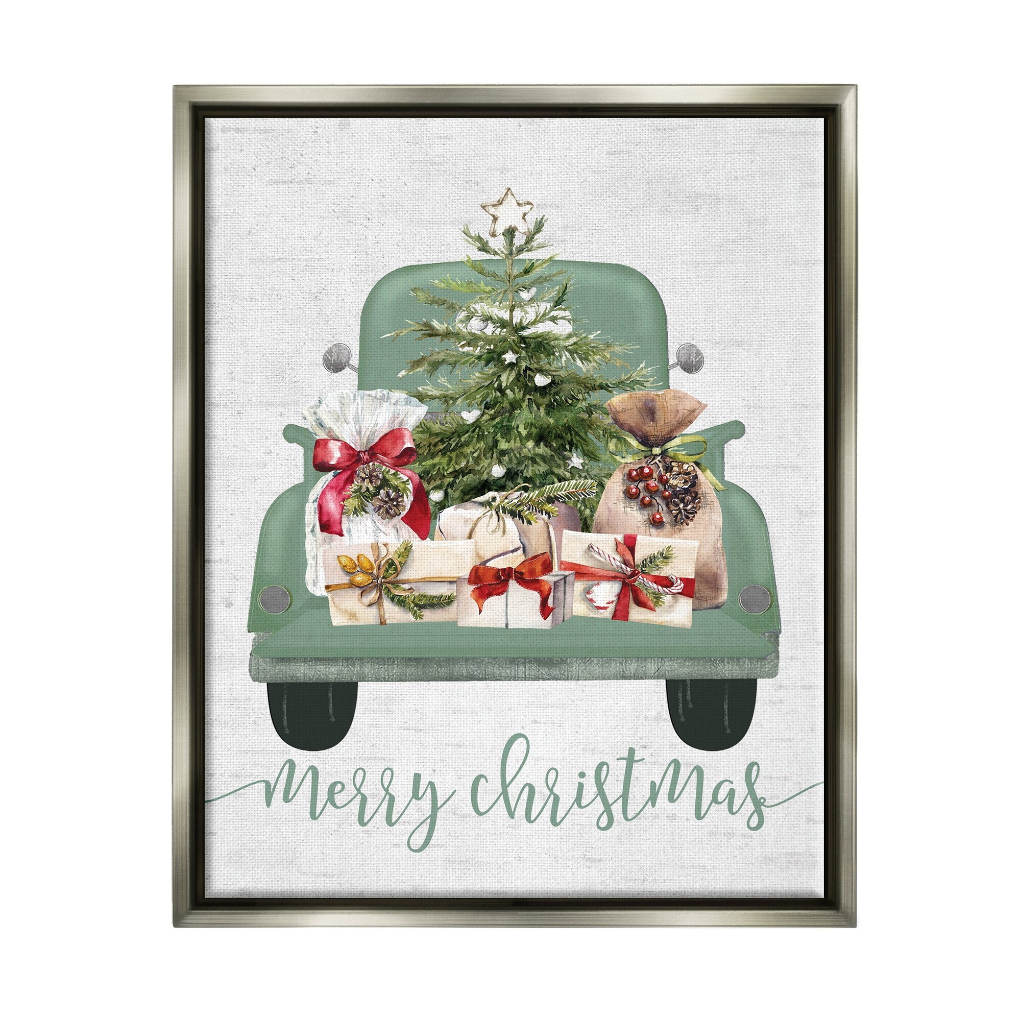 Stupell Merry Christmas Truck Framed Floater Canvas Wall Art Design by Lettered and Lined