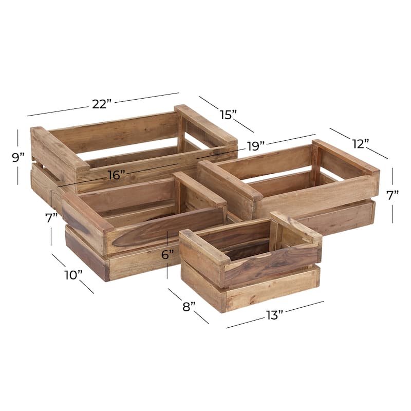 Wood Handmade Storage Basket with Handles - Set of 4 Brown - Roche River Decor - 15"W x 22"L x 9"H