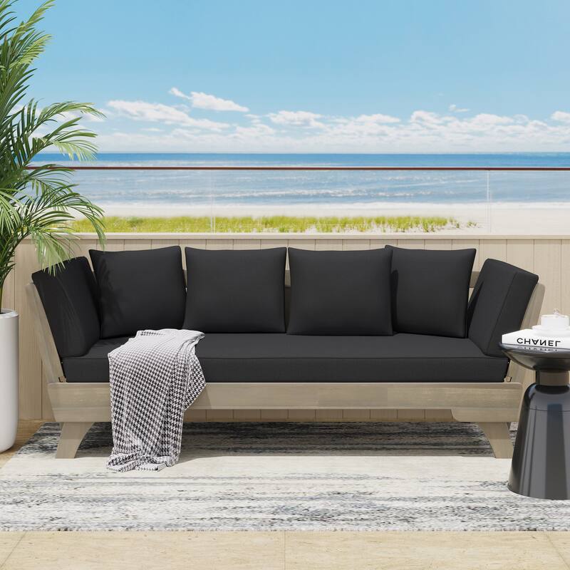 Roomfitters Outdoor Sofa Daybed, Adjustable Wood Frame with Cushions, Patio or Balcony Seating in Dark Gray