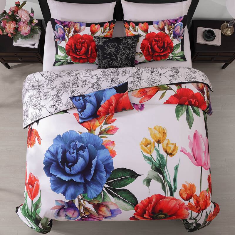 Bebejan Petal Portrait 100% Cotton Sateen 5 Piece Reversible Comforter Set