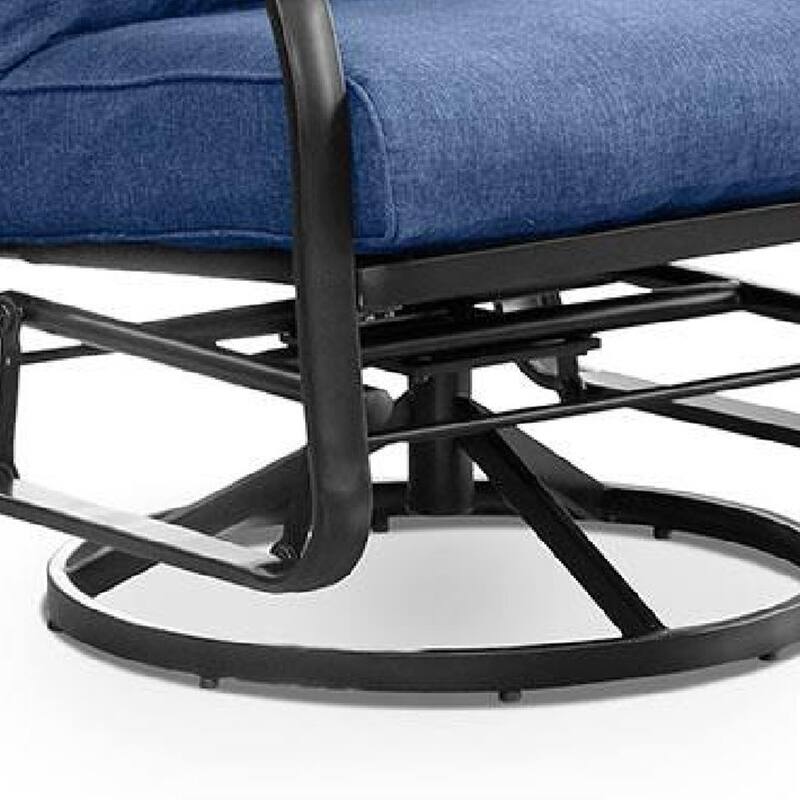 Oroz Swivel Glider Armchair Set of 2, Navy Blue Cushion, Black Metal