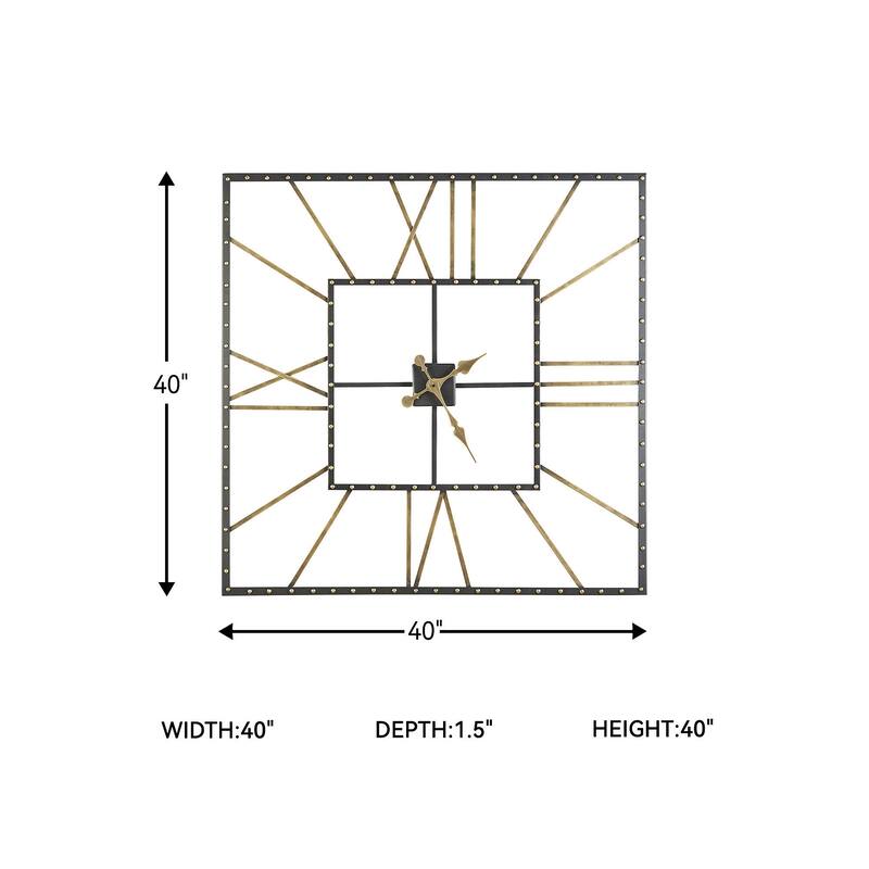 Thames Contemporary Black/Gold Wall Clock - 40" W x 1.5" D x 40" H