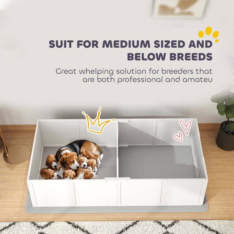 PawHut Whelping Box for Dogs and Puppies, Dog Whelping Box with Washable Waterproof Pee Pad & Adjustable Door for Medium Dogs