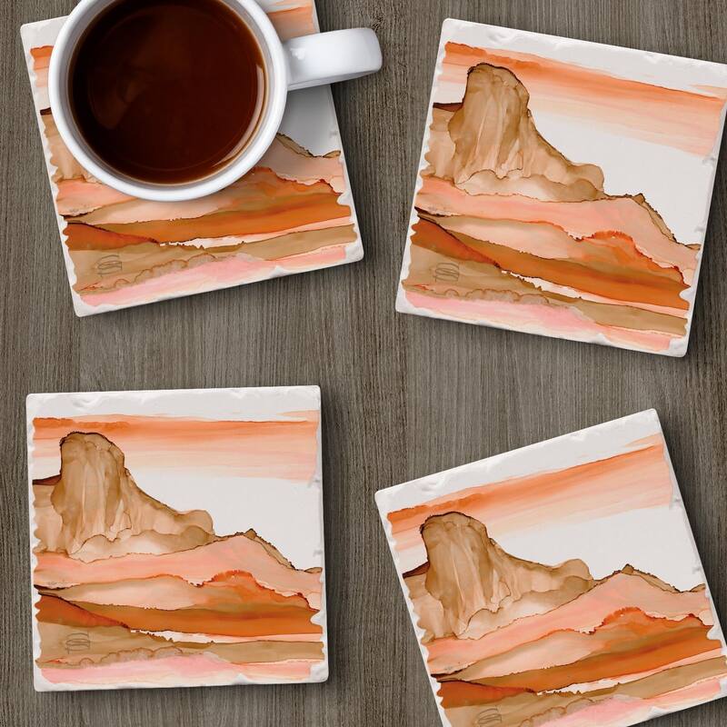 Desertscape 4-Pack Absorbent Stone Tumbled Tile Coasters with Protective Cork Backing 4" Square Made in The USA Wipes Clean