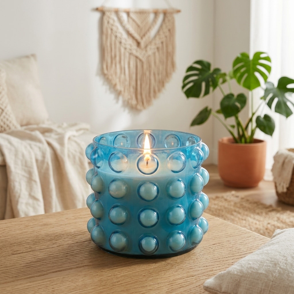 Sagebrook Home Artisan Glass 9" 81 Oz Bubble Candle Holder, Perfect Accessory for Stylish Decor Enthusiasts. - 9" x 9" x 7"