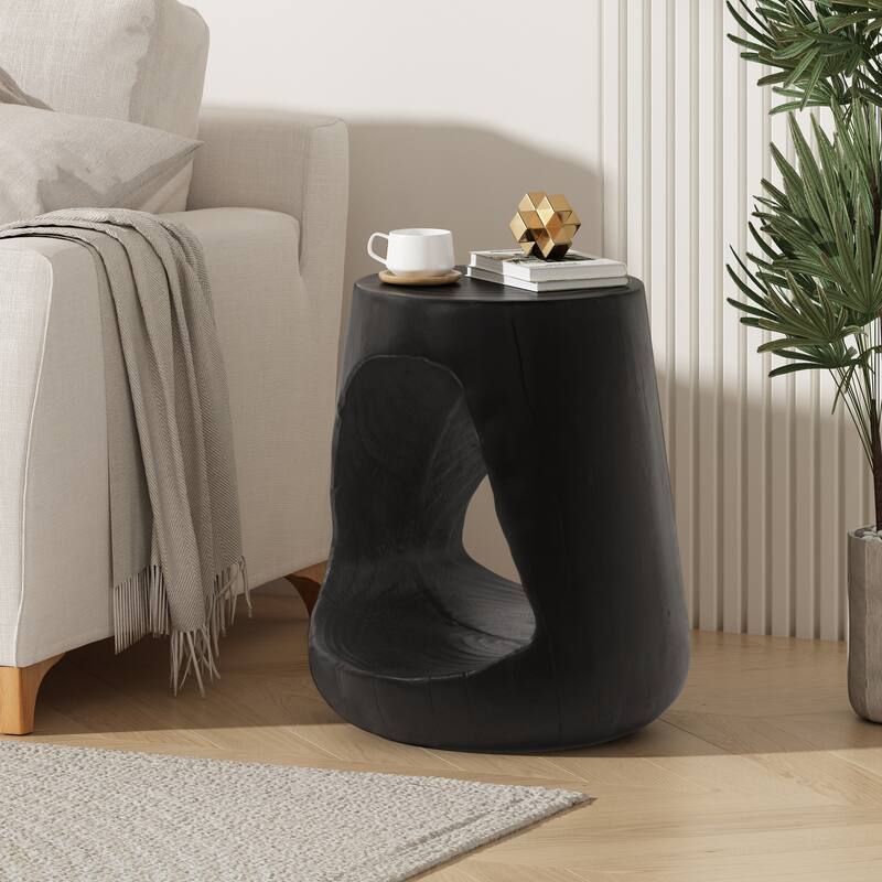 14.5" Modern Round Side Table with Stable Wide Base for Living Room or Bedroom - Black