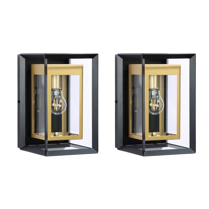 1-Light Black Gold Two-tone Metal Outdoor Wall Sconce