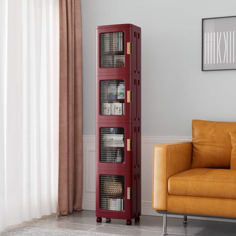 Javlergo 65" Narrow Tall Storage Bin 4 Tier Foldable Kitchen Storage Cabinet Organizer Freestanding Kitchen Pantry