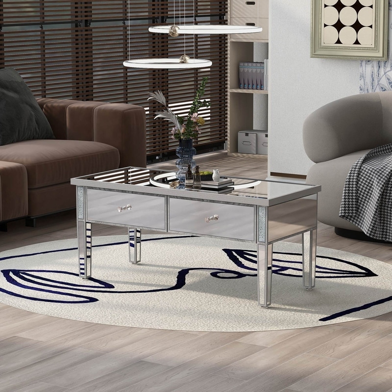 Silver mirror top coffee table set