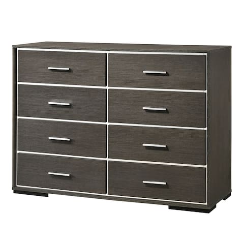 8 Drawer Wooden Dresser with Mirror Trim Accents, Gray