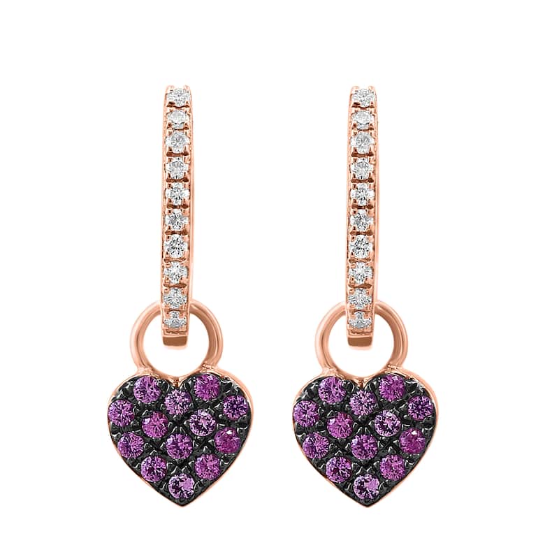 EFFY 14K Gold Diamond Pink Sapphire Heart Hoop Earrings