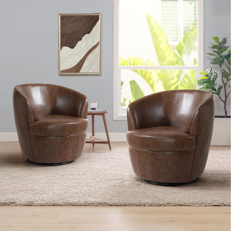PU Leather Swivel Barrel Chair Set of 2