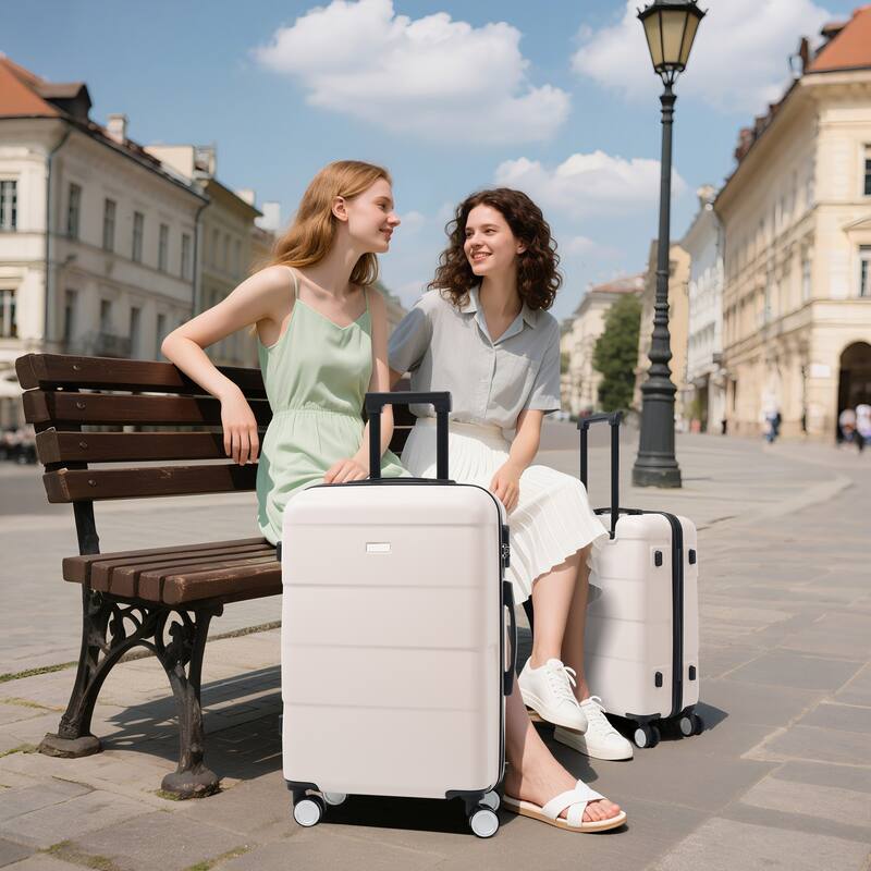 Hardshell Luggage Sets 3 Piece Double Spinner Wheels Suitcase with Handle Password Lock, Lightweight 20"+24"+28" Luggages