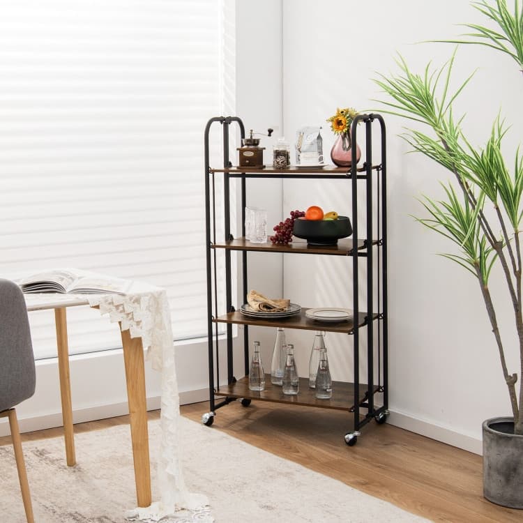 Foldable Rolling Cart with Storage Shelves for Kitchen-4-Tier - 26" x 16" x 52"(L x W x H)