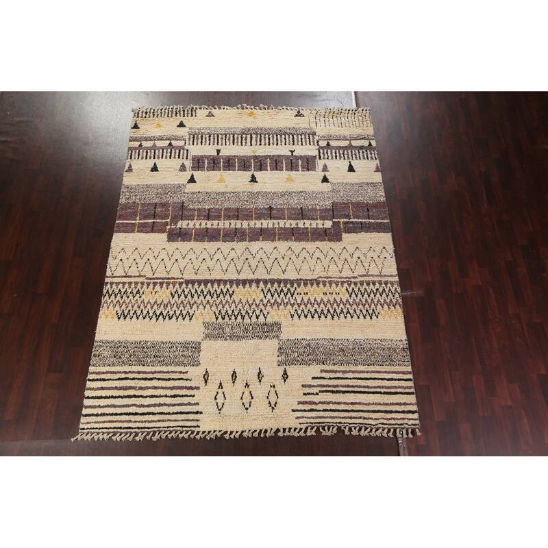 Geometric Tribal Moroccan Wool Area Rug Hand-knotted Oriental Carpet - 8'0" x 10'6"