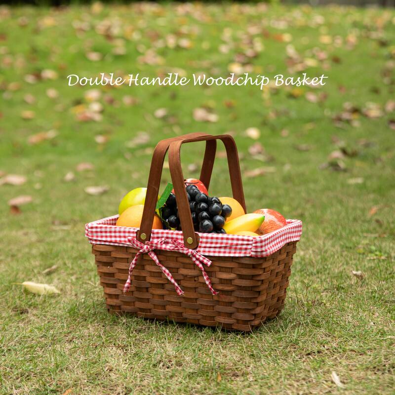 Double Handle Woodchip Basket with Liner - Perfect for Storing Fresh Fruits