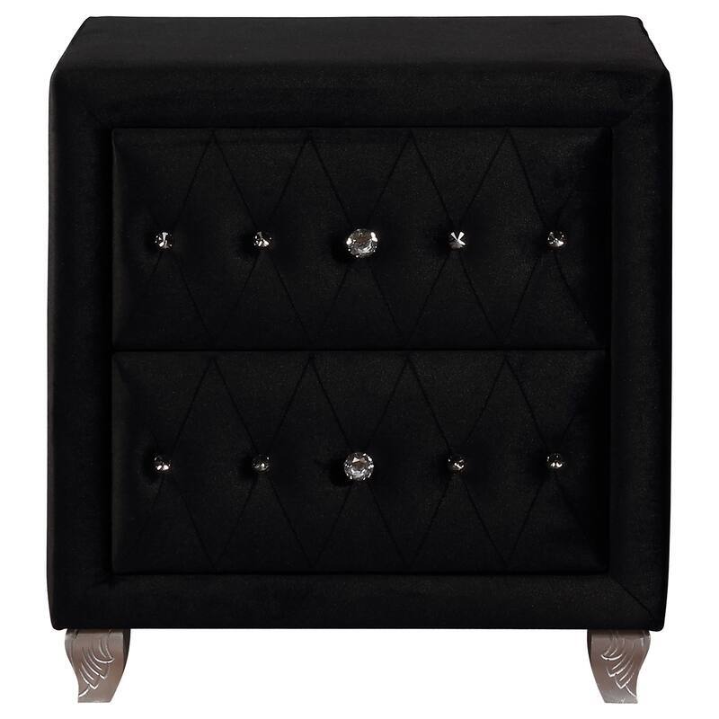 Glam Upholstered Nightstand - Black Finish with Button Tufted Frame