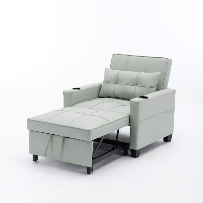 Green Faux Leather Convertible Sofa Bed with USB Ports