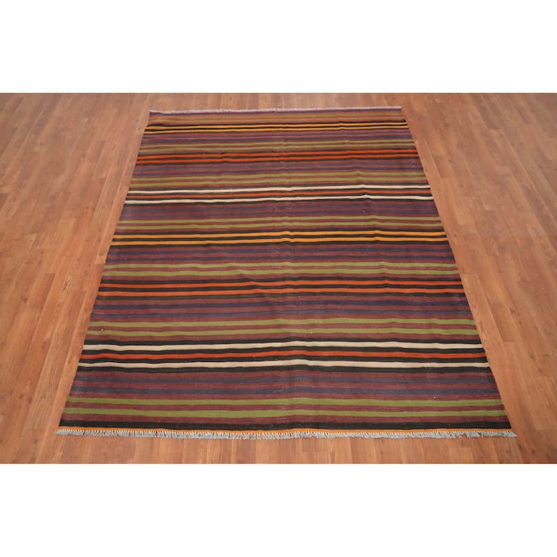 Hand Woven Oriental 100% Wool Carpet Southwestern Geometric Multi-Colored Kilim Area Rug - 6' 6'' X 5' 4''