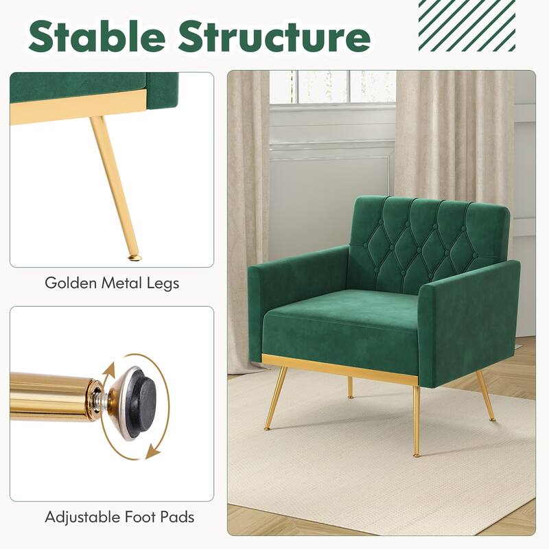 Gymax 2PCS Modern Velvet Accent Chair w/ Button Tufted Back Golden