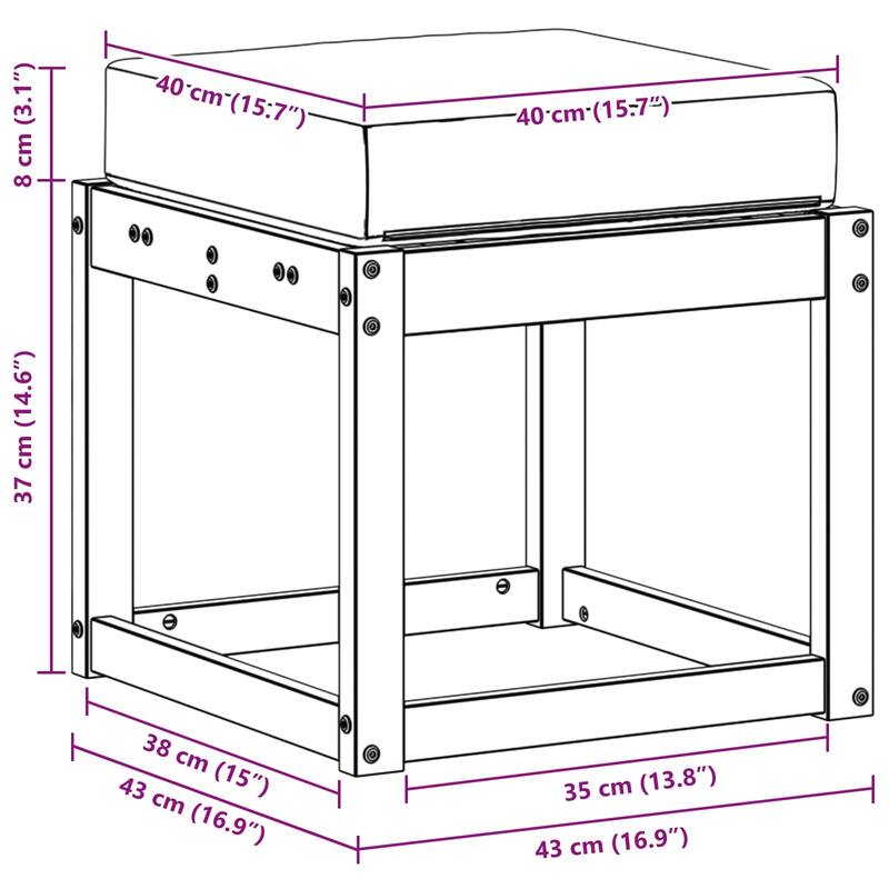 vidaXL Stool Bench Natural and Anthracite 16.93 x 16.93 x 14.57 in