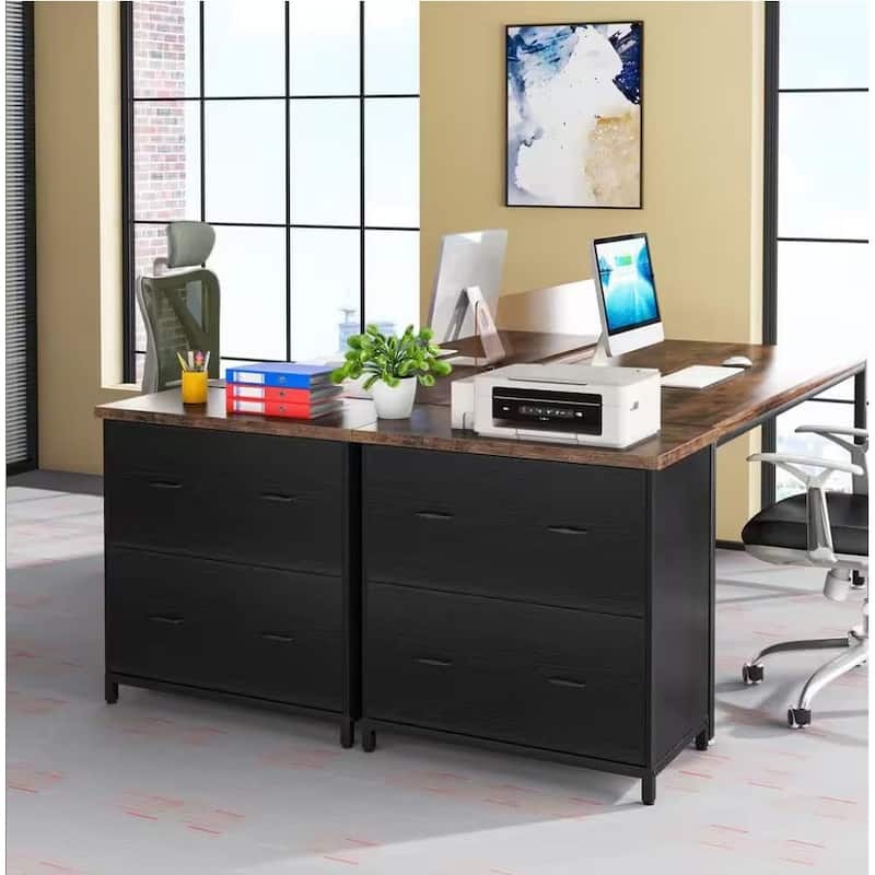 2-Drawer Lateral File Cabinet, Rustic Wood Filing Cabinet, Brown & Black