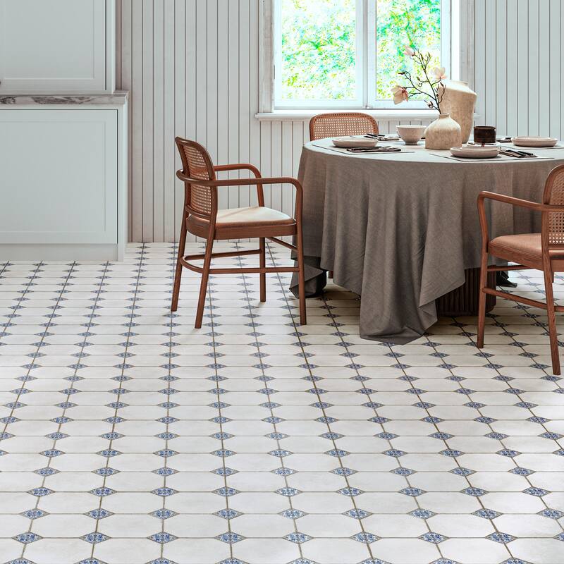 Merola Tile Englishtown Blue 12-7/8" x 12-7/8" Porcelain Floor and Wall Tile - Case (9 Tiles)