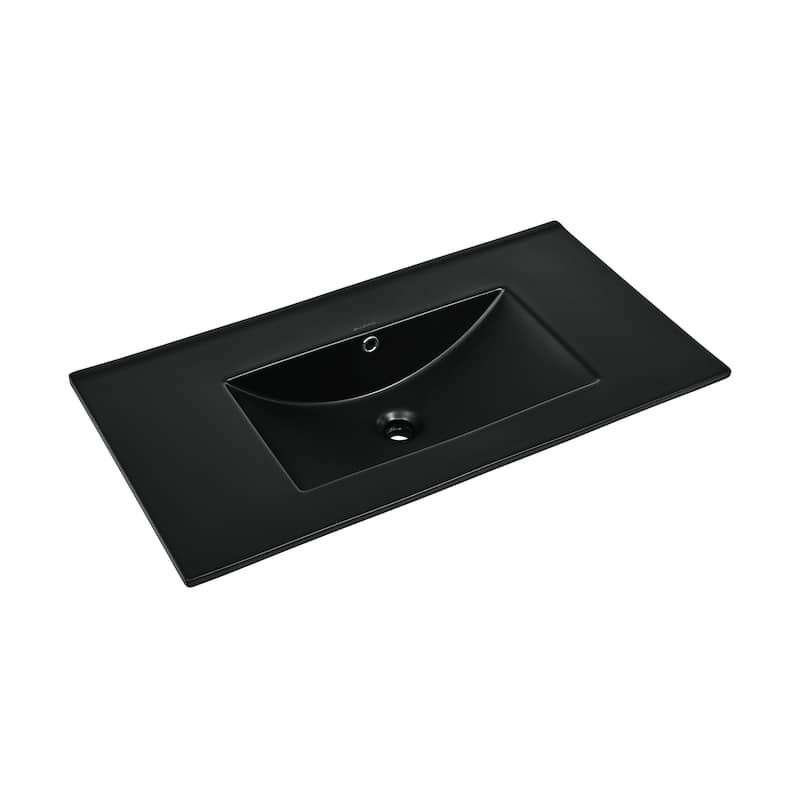 36" Zero Hole Vanity Sink Top In Glossy Black - 36