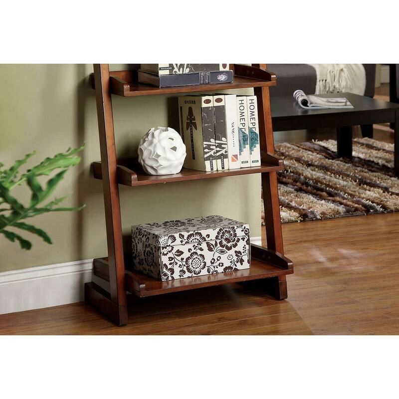 Stylish Transitional Ladder Shelf With 5-Shelves For Display, Oak